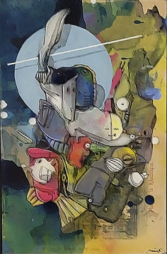 Mon Ami | 2024 | 14x9cm | Peer Kriesel Übermalung | Mischtechnik auf Postkarte, gerahmt